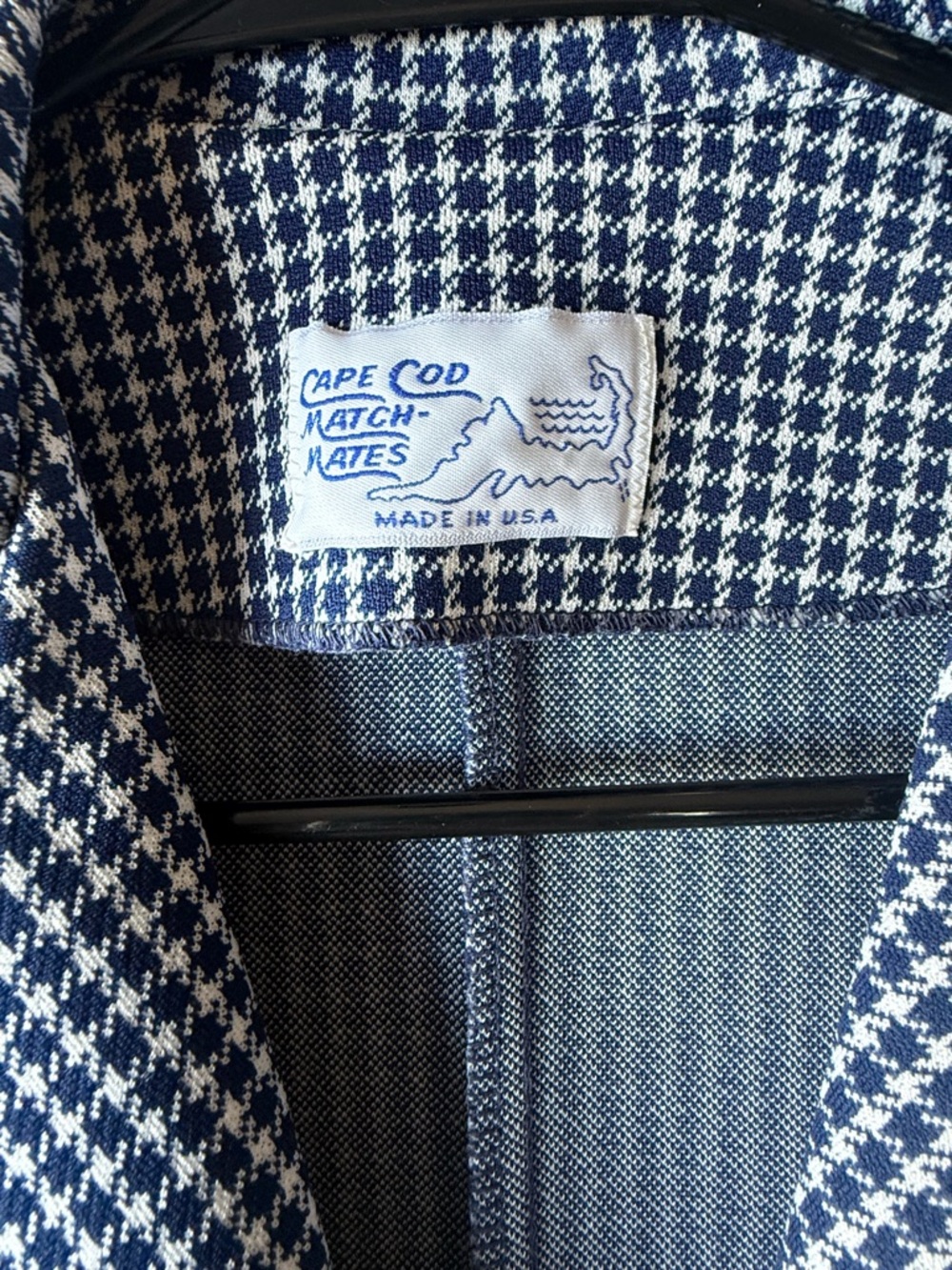 Classic Vintage Navy & White Vintage Houndstooth Sport Coat Made in USA - Picture 2 of 5